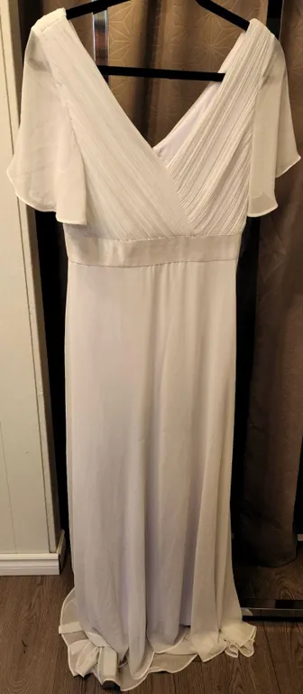 White Bridal Gown with Pleated Bodice and Short Flutter Sleeves