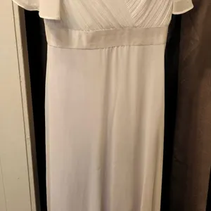White Bridal Gown with Pleated Bodice and Short Flutter Sleeves