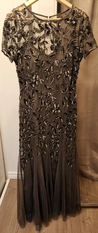 Adrianna Papell Formal Gown with Beaded Floral Embellishments