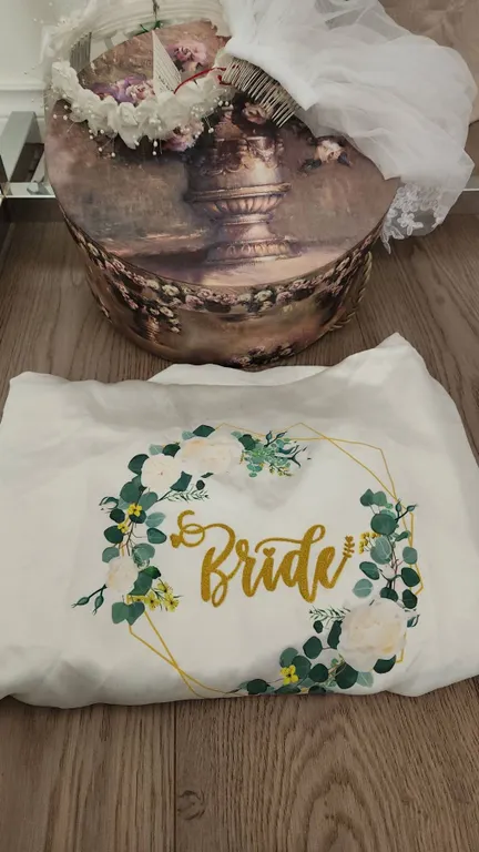 Bridal Robe, Flower Crown, Veil with Comb and Decorative Hat Box Set