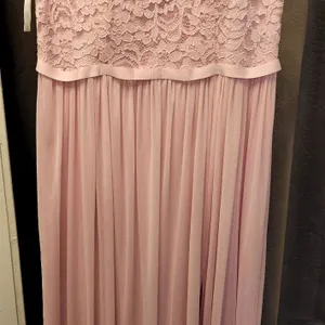 David's Bridal Pink Lace and Chiffon Formal Gown