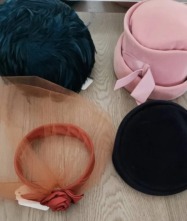 4 Ladies' Hats: Georgette, Lady Elegant, Velour, and Tulle Fascinator