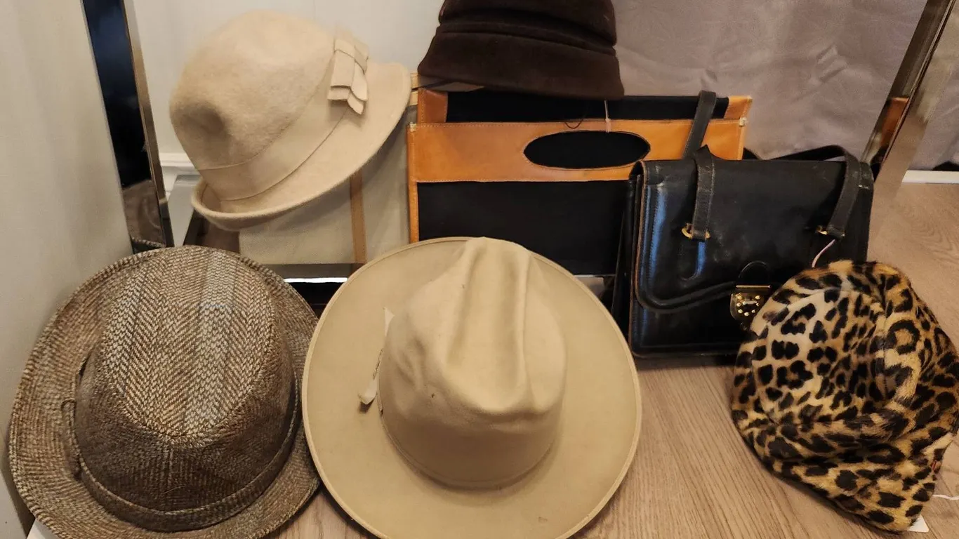 Hats and Bags Including Stetson 7 1/8 Size and Italian Leather Purse