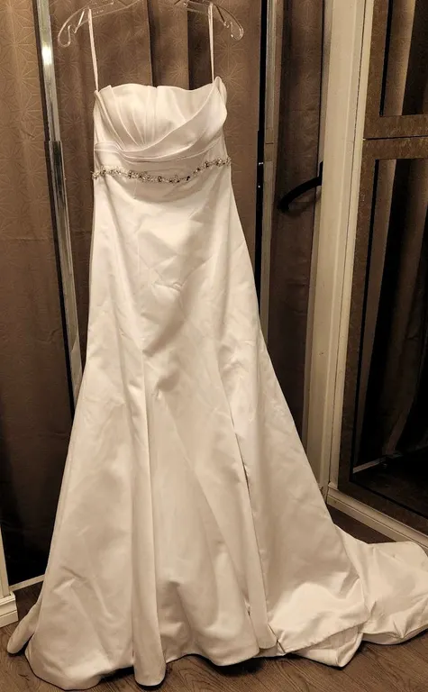 Bonny Bridal White Strapless Gown Size 12 with Embellished Waistband