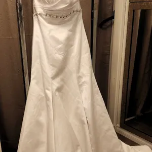Bonny Bridal White Strapless Gown Size 12 with Embellished Waistband