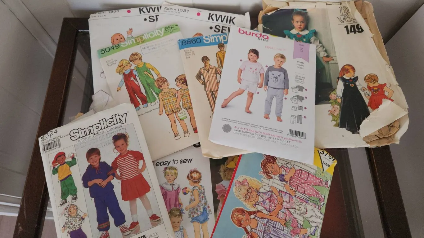 Vintage Sewing Patterns with Woven Storage Basket