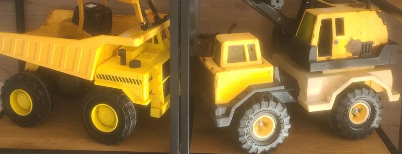 Tonka Crane & Dump Truck, John Deere Loader, Atlas Trainman Overpass Kit