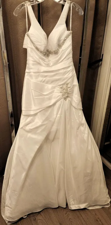 White Satin Size 12 Bridal Gown with Beaded Embellishments