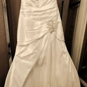 White Satin Size 12 Bridal Gown with Beaded Embellishments