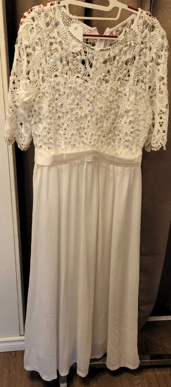 White Lace Bridal Gown with Beaded Embellishments