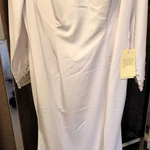 White Long Sleeve Bridal Gown with Lace Appliqué and Button Detailing, Fits Medium