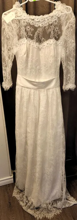 White Lace Bridal Gown with Satin Bow