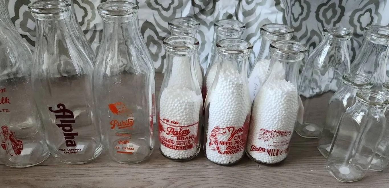 Vintage Milk Bottles: Alpha, Palm, Union, Purity and Unmarked Various Sizes