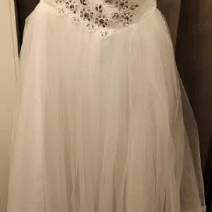 White Strapless Gown with Floral Applique and Rhinestone Detail, No Size or Manufacturer Tag