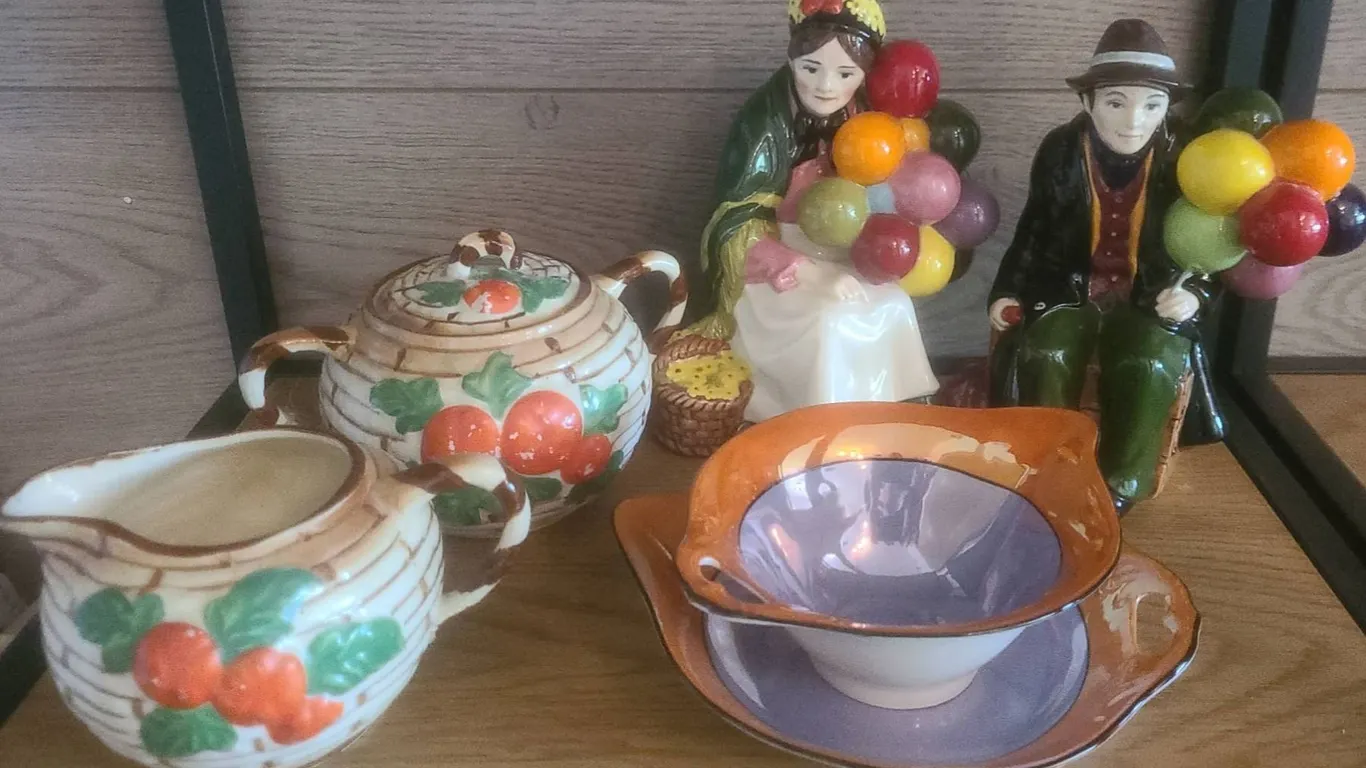Figurines, Japanese Tea Set, Lusterware Bowl and Plate Assortment