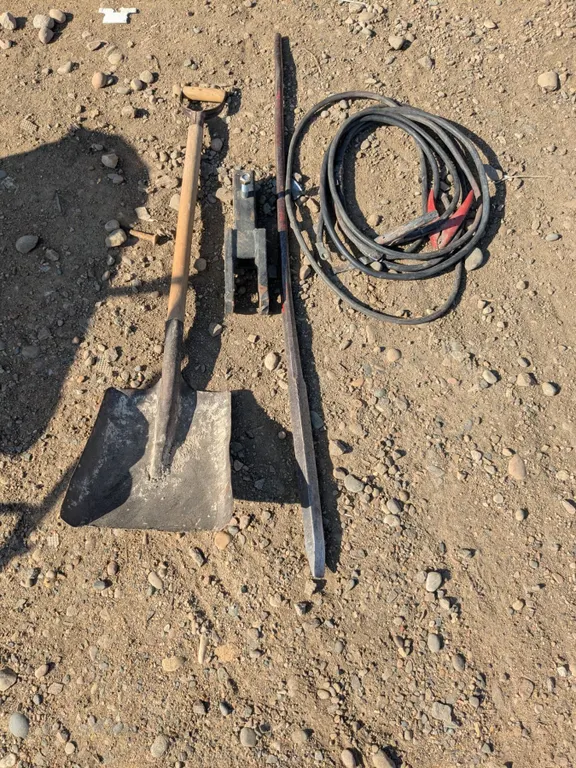 Square Shovel, 5’ Wrecking Bar, Hitch, Jumper Cables