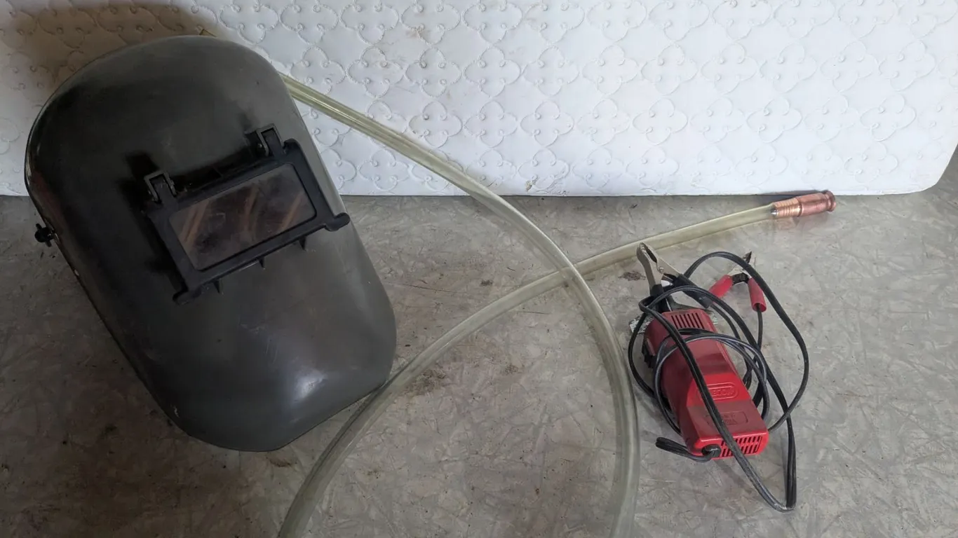 Welding Helmet, Siphon Hose, Portable Chainsaw Sharpener