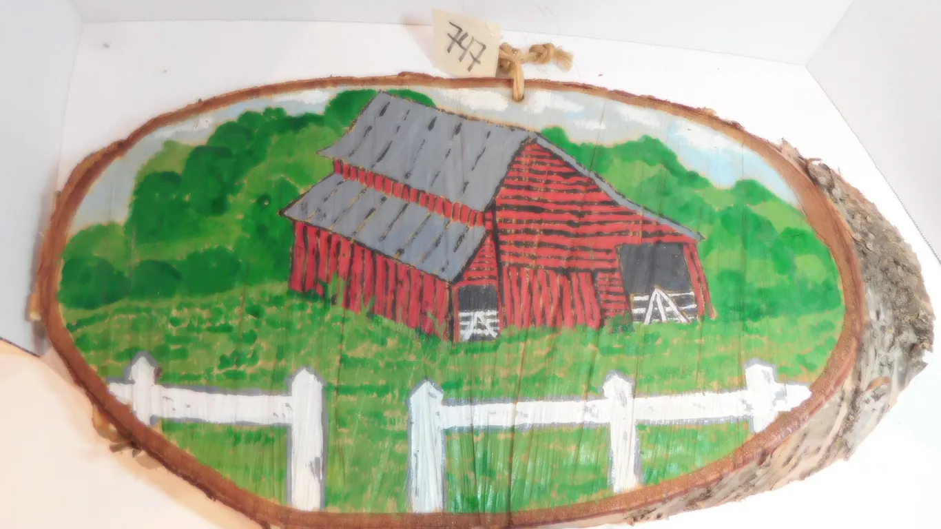 PAINTED FARM SCENE ON BIRCH SLAB