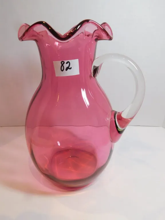 LARGE CRANBERRY GLASS PITHER 8 ½ “TALL