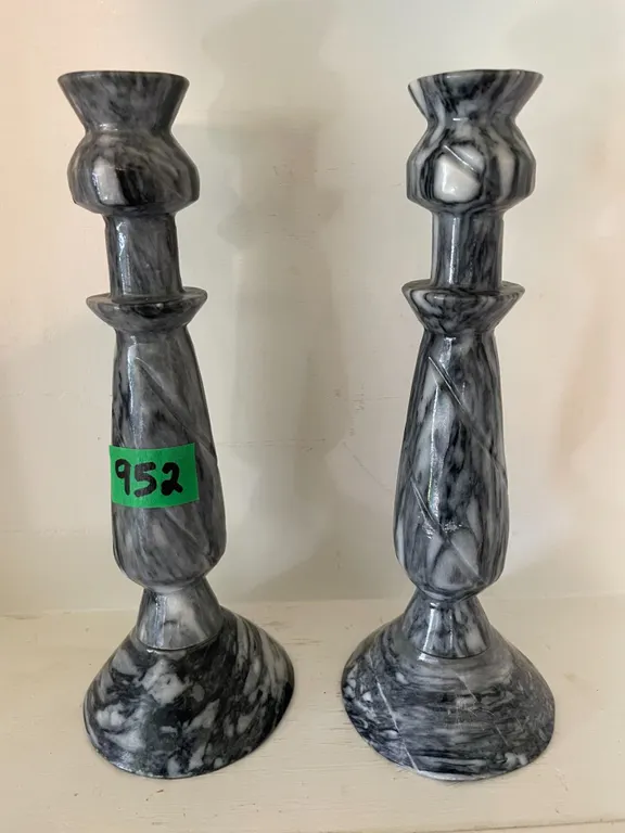 10” Vintage Grey Marble Onyx Candle Sticks – Good Shape, No Chips