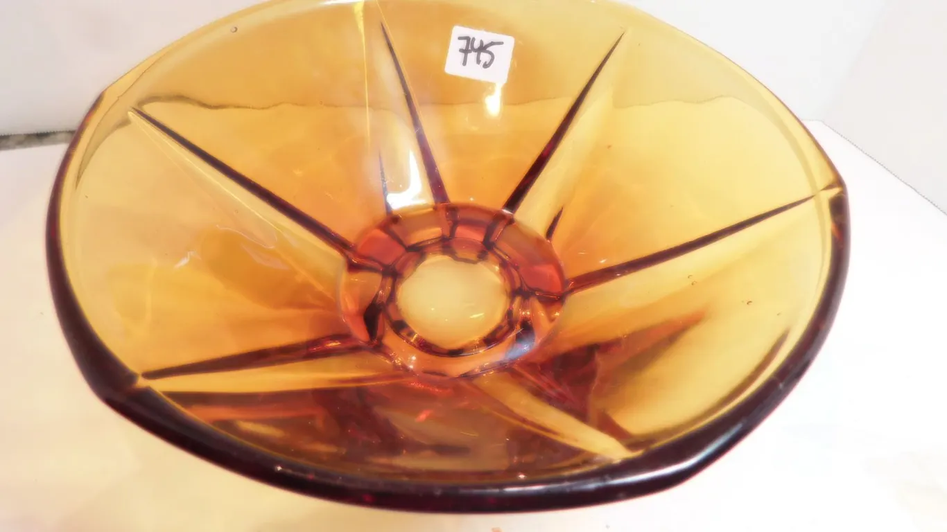 ART DECO AMBER GLASS FOOTED BOWL