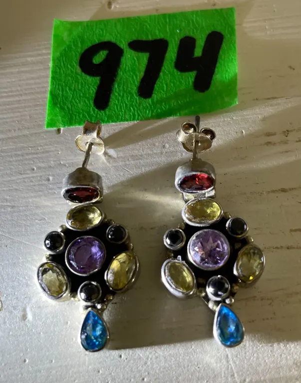 Silver Mixed Stone Drop Earrings