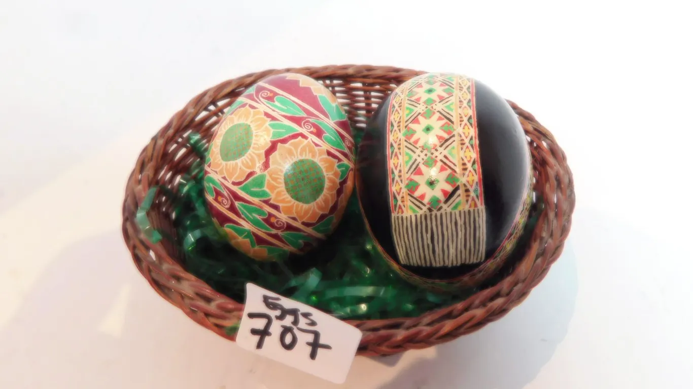 2-PYSANKA REAL EGGS IN BASKET