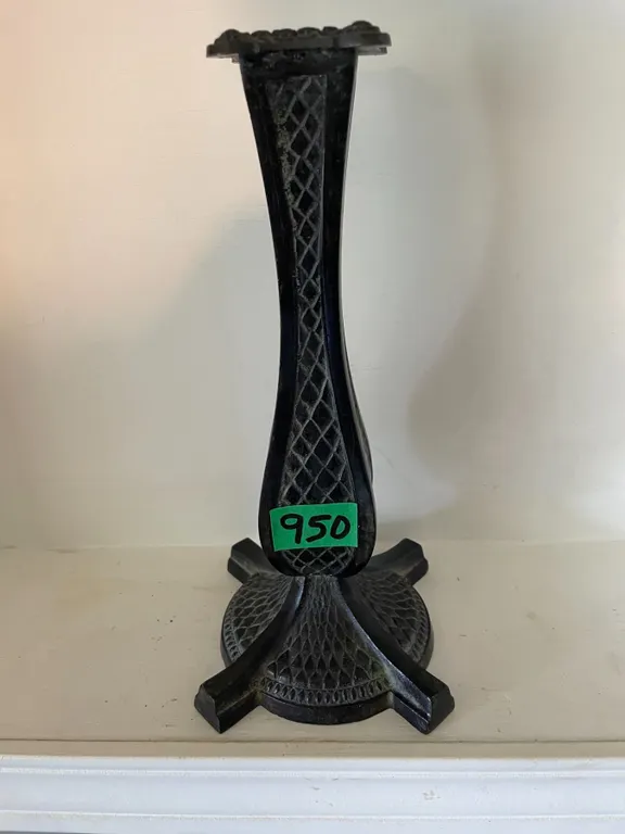 Vintage Gothic 4-Footed Base Cast Iron Candle Holder, 11” Tall.