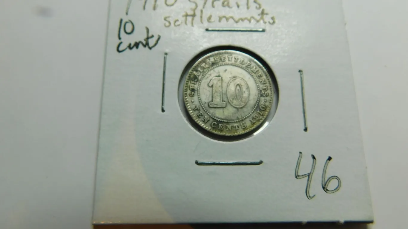 SCARCE 1910 STRAITS SETTLEMENTS TEN CENT SILVER
