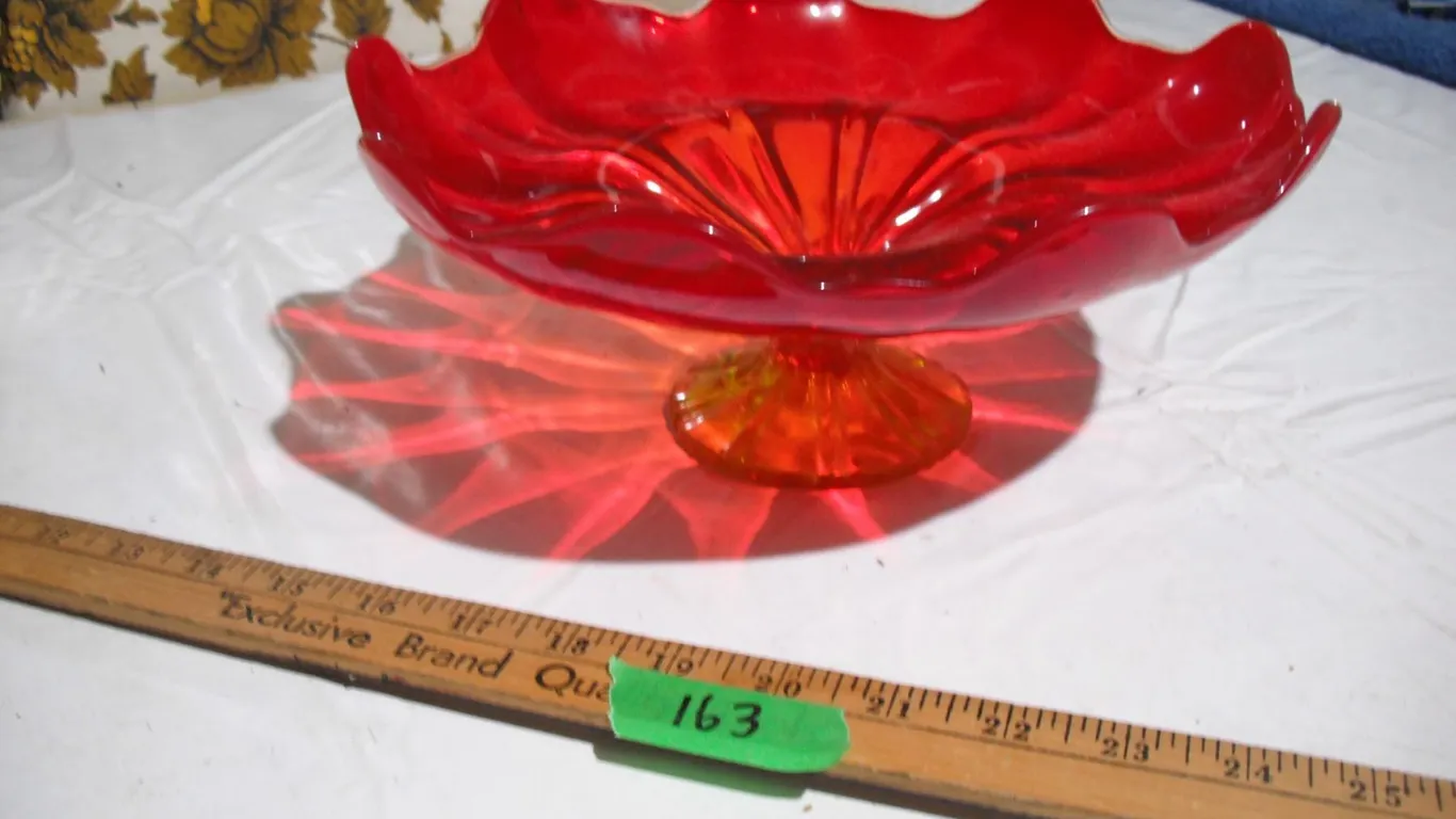 Vintage Glass Pedestal Bowl, 10.5” Diameter