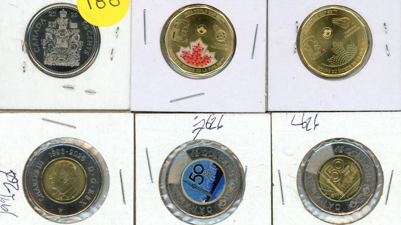 2026 Canada Proof Like Two Dollar and 50 Cents, 2026 Canada $1 FIFA World Cup coloured and uncoloure