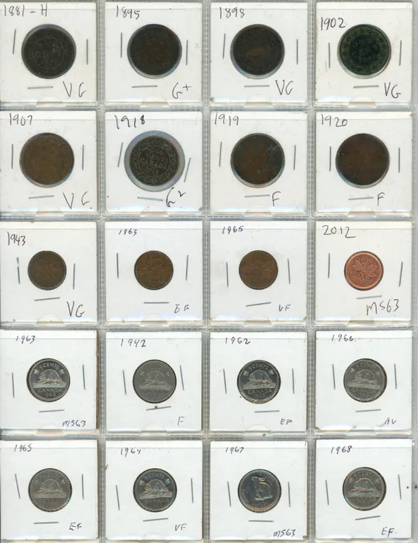 Binder of Canadian Large One Cents, Small Cents, 5 Cets, 50 Cents, One Dollars and Two Dollars.