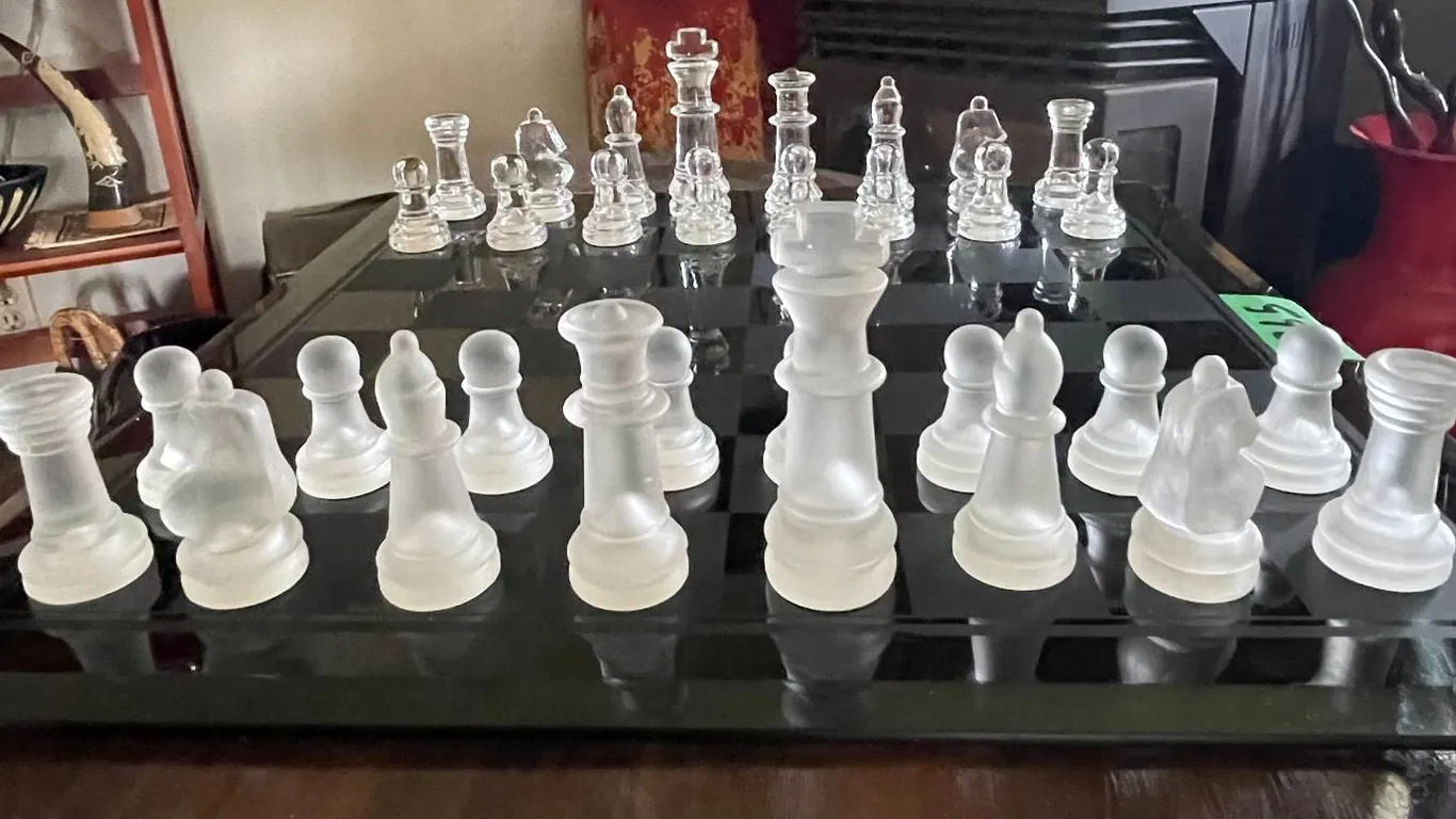 Vintage Glass Chess Set, 6-Game Wood Set – No Broken Glass Pieces