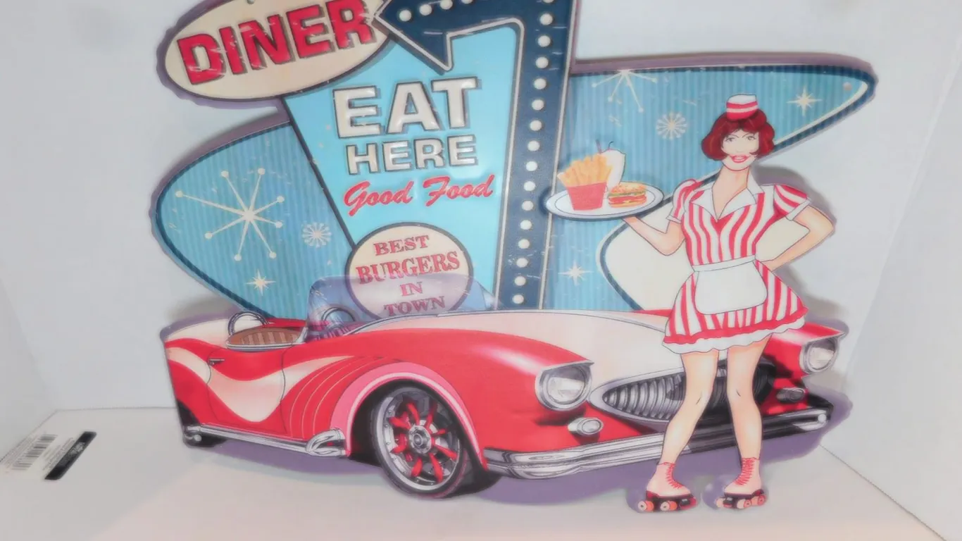 EAT HERE TIN SIGN, NEW