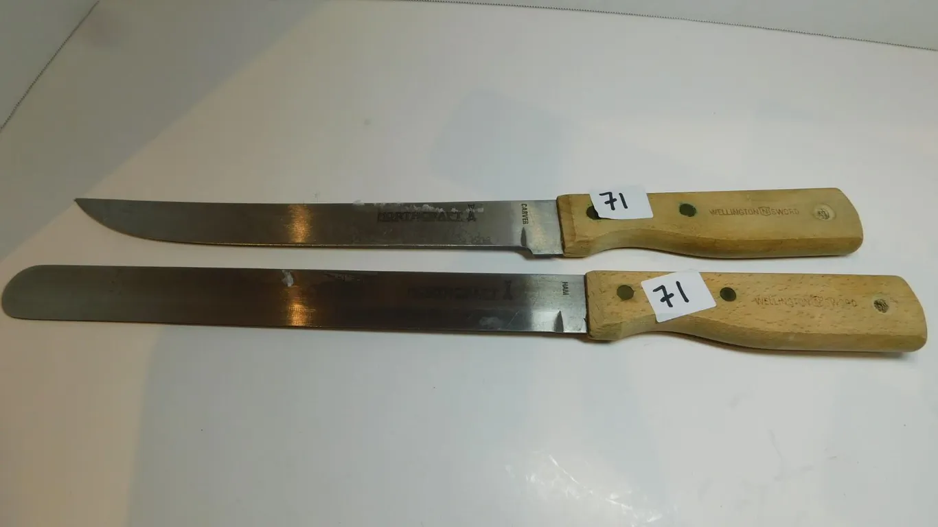 2-WELLINGTON SWORD 8.5” CARVER AND 9.25” HAM KNIVES