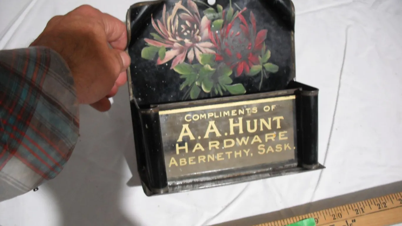 Vintage Advertising Matchbox Holder (needs repair) – Abernethy, Sask