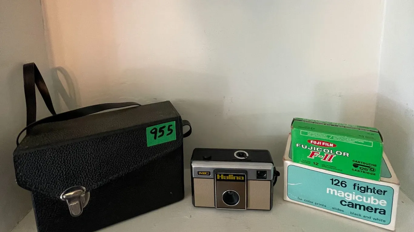 1970’s Vintage Halina 126 Fighter Camera in Box w/ Film & Carrying Case