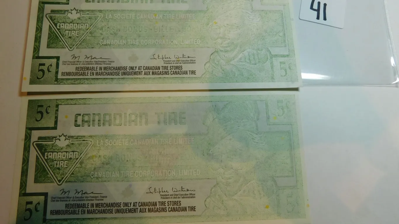 MISSING INK ERROR CANADIAN TIRE MONEY CONSECUTIVE NOTES
