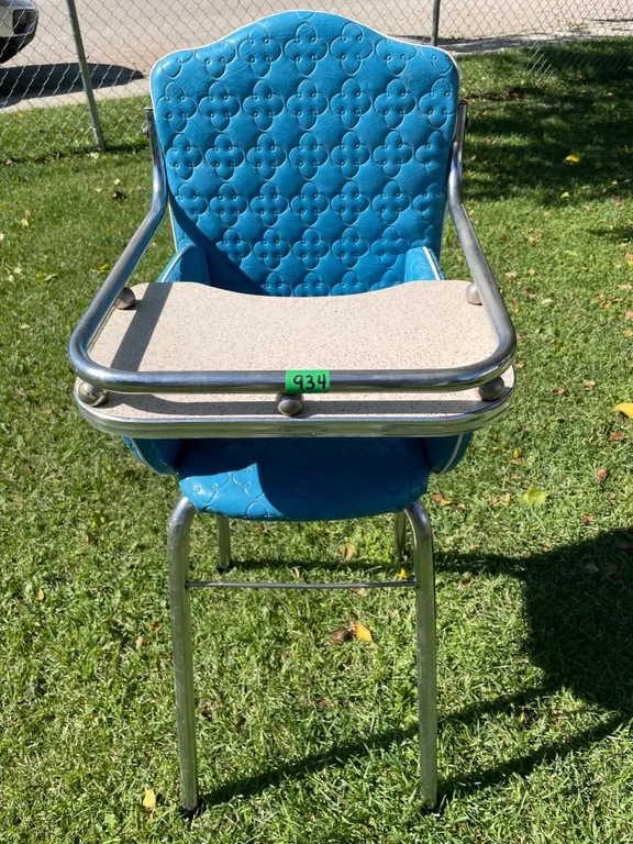 Mid-Century (1950’s-1960’s) Baby Highchair, Teal Vinyl Upholstery