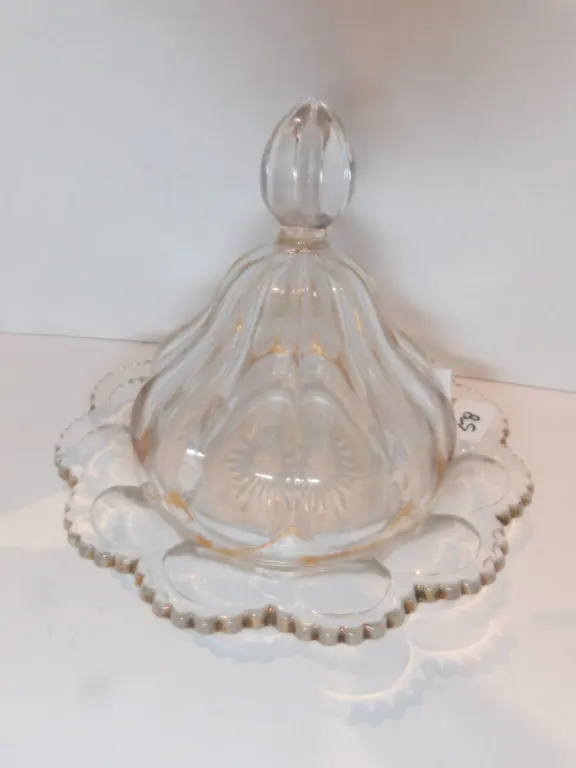 HEISEY GLASS COVERED ANTIQUE BUTTER DISH, GOLD EDGES