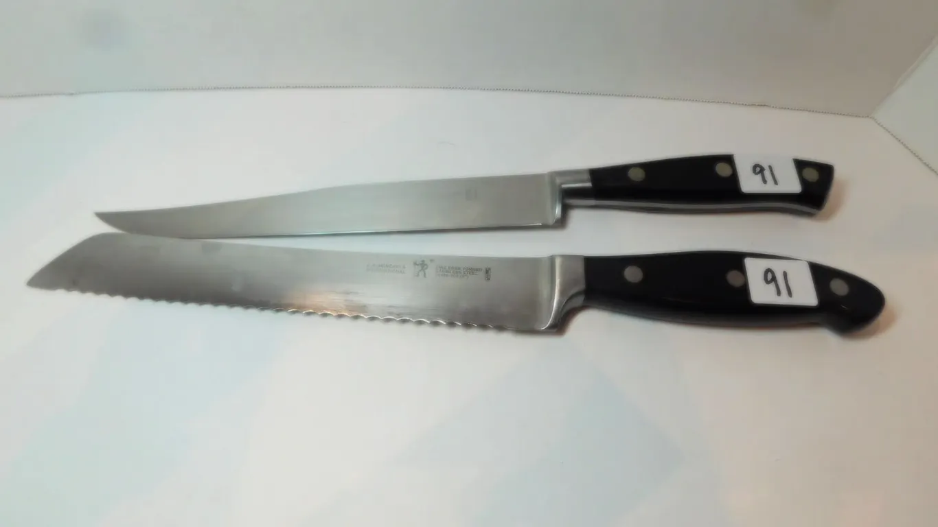 HENCKEL 16406 BREAD KNIFE AND A 19000 8” KNIVES, SHARP