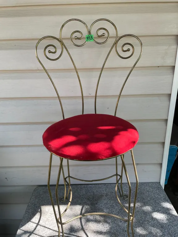 Vintage Mid-Century Wire Vanity Chair, Red Upholstery