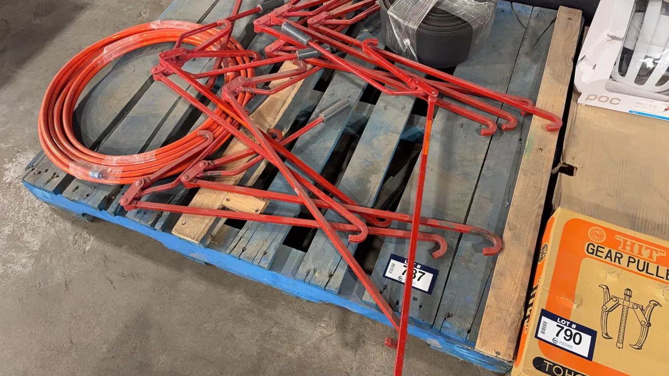 Pallet of Asst. Tensioners, Hose, Fabric Roll, Etc.