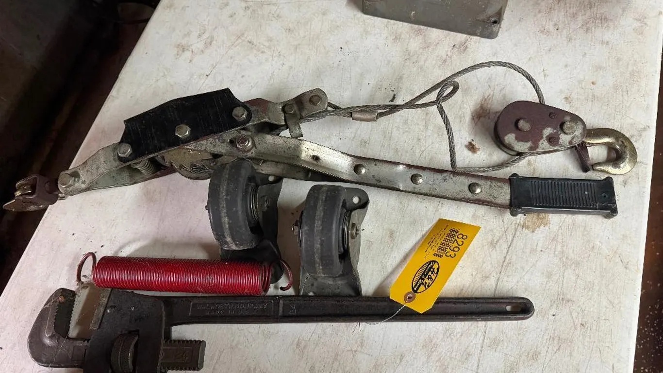 Pipe Wrench, Wheels and Come-A-Long