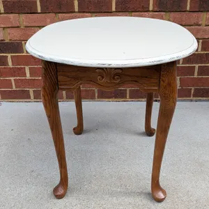 Distressed Wood Accent Table with Cabriole Legs