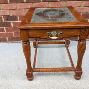 Wooden End Table with Inset Glass Top