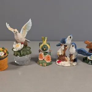 Lot of Four Bird Figurines and One Trinket Box