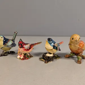 Enameled Bird Trinket Boxes with Rhinestones
