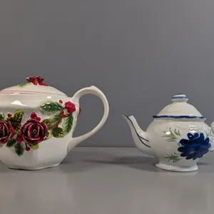 Harry and David Ceramic Teapot and Blue Floral Teapot