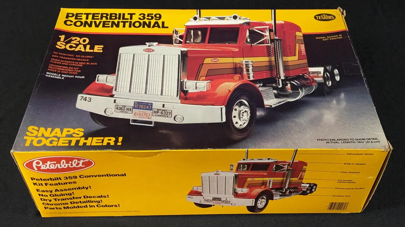 VINTAGE 1981 TESTORS MODEL KIT PETERBILT 359 CONVENTIONAL SEMI TRACTOR TRUCK 1/20TH SCALE